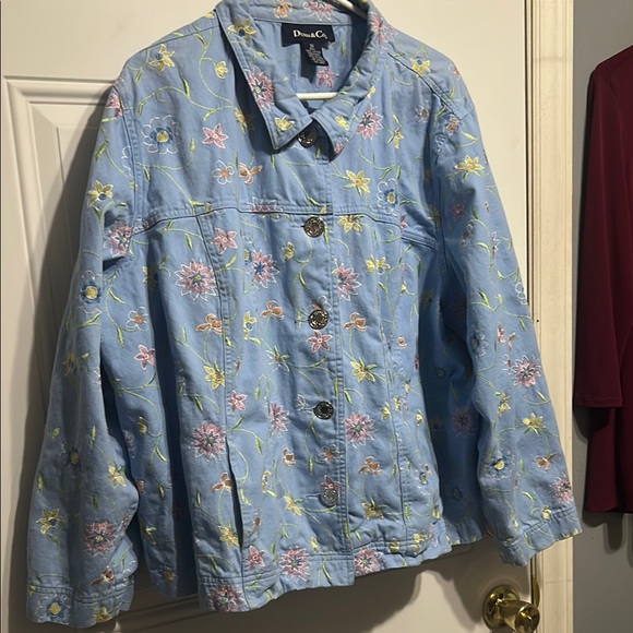 Denim & Company Jackets & Blazers - Blue and Pink Floral Embroidered Jean Jacket